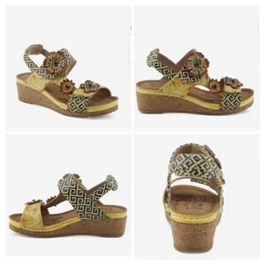 L'Artiste Raddcliff Sandal Yellow Flower Power 41EU/9.5 Boho Hippie Resort Comfy